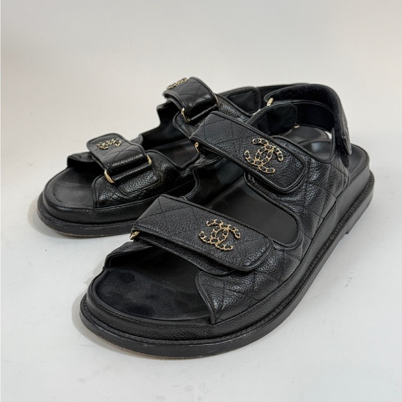 Chanel Quilted Leather Velcro Strap Sandals - Picture 2 of 10